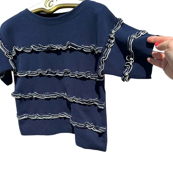 J.Crew - Short Sleeve Ruffled Boat Neck Pullover fine knit Sweater, SizeS - Picture 3 of 12